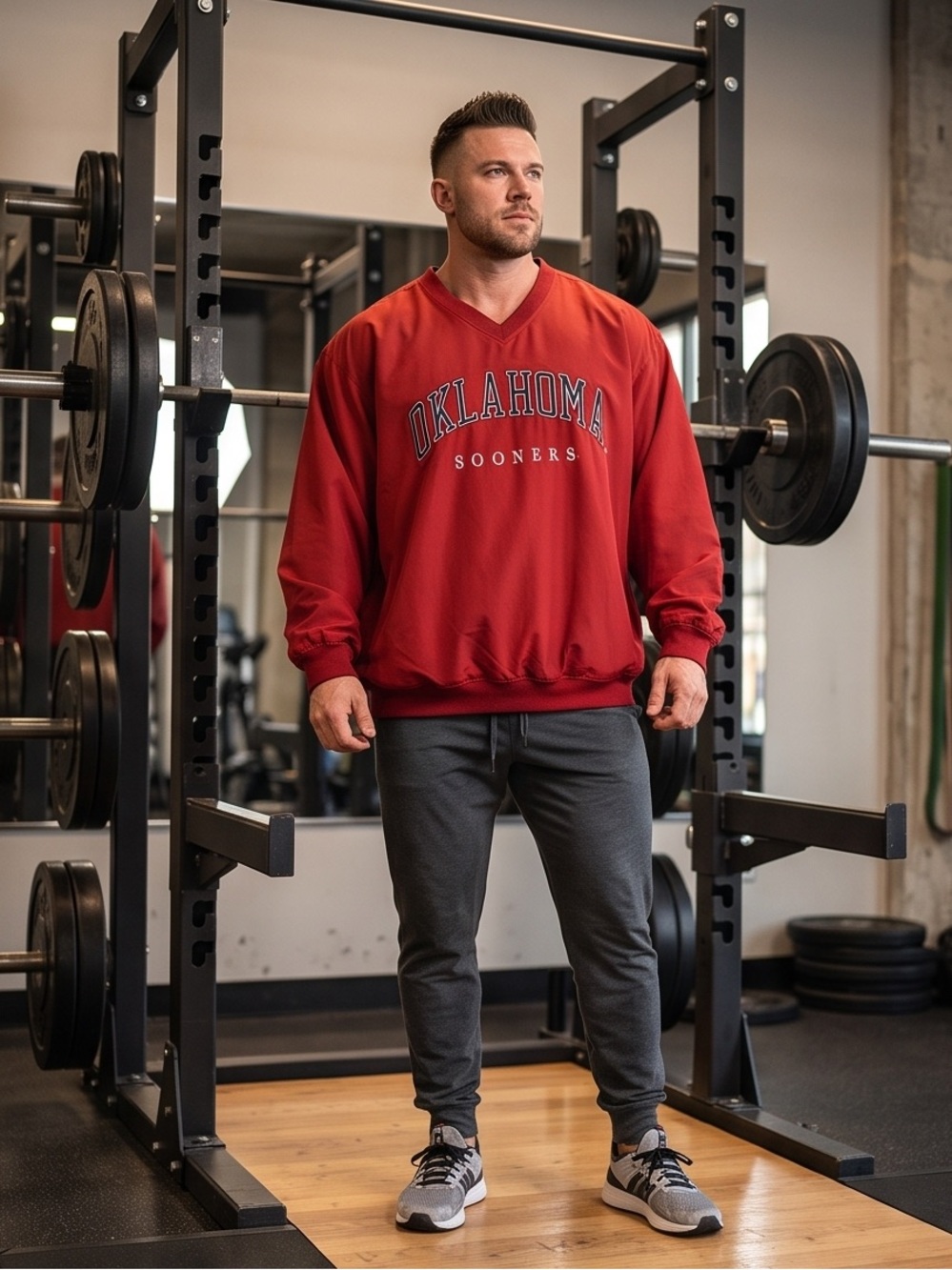 Vintage Oklahoma Sooners Red V-Neck Pullover Windbreaker.